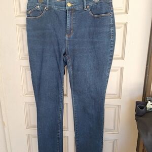 Chico's The Platinum Jeggings Sz1 Good Shape Dark Wash 5 Pocket Zip Front